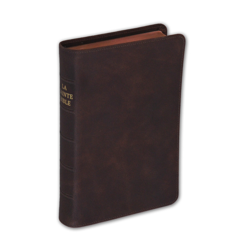 La Sainte Bible - Leder braun mit Rand und Titel 2026